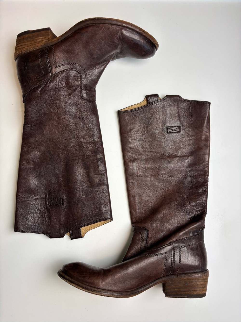 FRYE Carson Tab 77207 Tall Brown Leather Western Boots Women’s 7.5 B